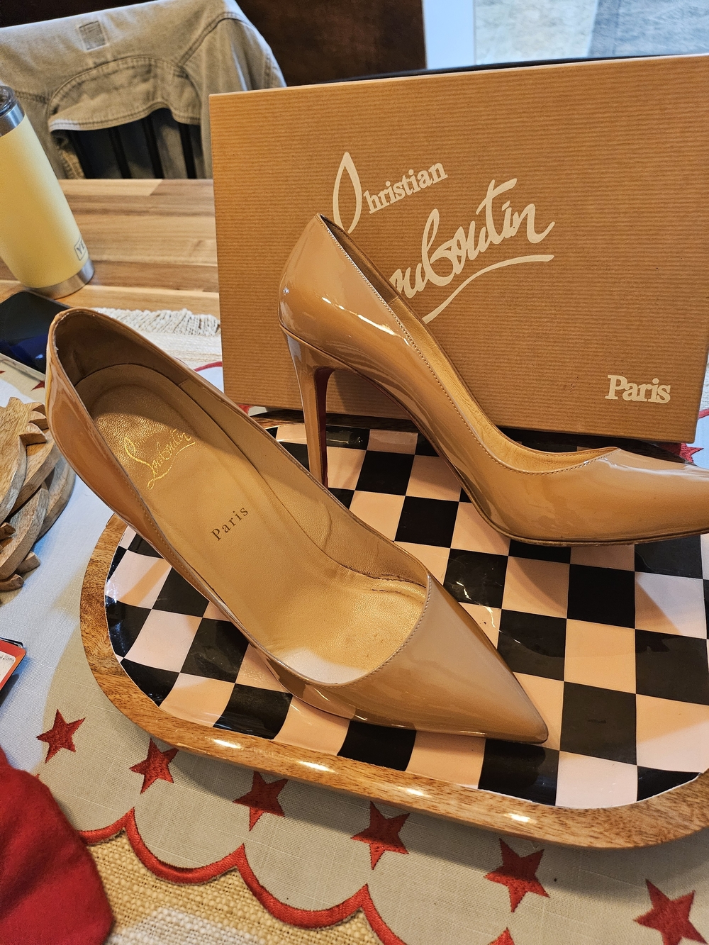 Christian Louboutin Nude Patent Leather Pointed-Toe Pumps